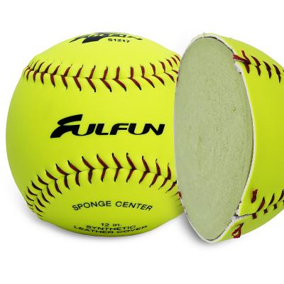 China Hand Sewing Process Durable Stitch PU Core Game Optical Yellow Leather Softball Balls for sale