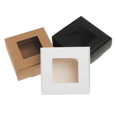 China Recycled Materials Blank Kraft Paper Gift Box With Square Shape Window Handmade Soap Box Jewelry Cookies Gift Candy Box for sale