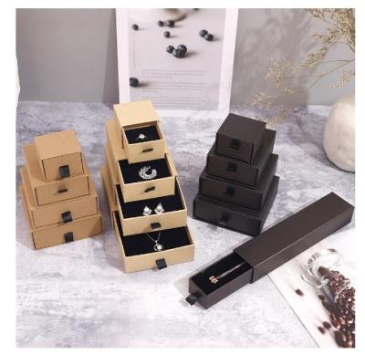 China Recycled Materials New Fashion Custom Logo Printed Cardboard Gift Jewelry Packaging Paper Box For Ring Pendant Earring Set With Drawer for sale