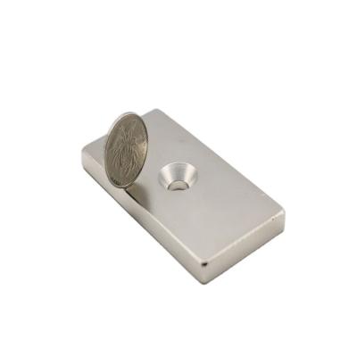 China Industrial Ndfeb Magnet Custom Strong Magnetic Square With Two Countersunk Hole Rectangular Neodymium Magnet For Industrial for sale