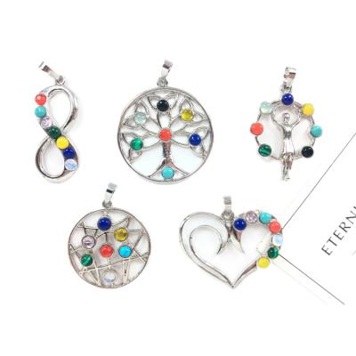 China Beautiful 7 color Europe TaiLai Chakra Crystal Powder Tree of life silver plated pendants or Crystal Stone pendant charms for sale