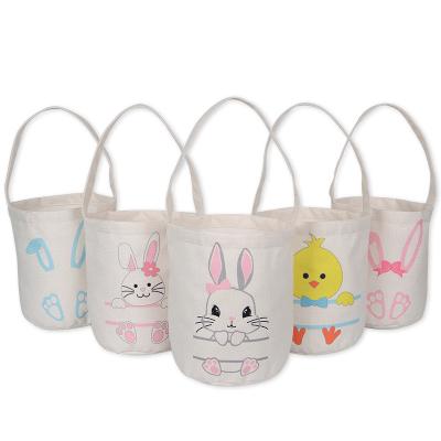 China Great For Easter Celebrate Decoration Tailai Easter Bunny Basket Bags 2022 For Kids Fluffy Tails Printed Bunny Canvas Toys Bucket For Easter Decoration for sale