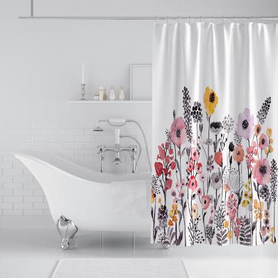 China Viable Professional Factory Colorful Gorgeous Clear Flower Hello Shower Curtain for sale