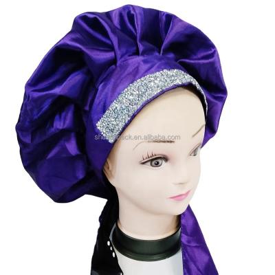 China Eco-Friendly Custom Silk Satin Cowl Bling Band Headwrap Tie Adjustable Double Layers Locs Sleep Hats for sale