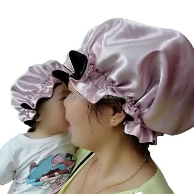 China Eco-Friendly Luxury Silk Satin Reversible Hood Double Layers Baby Toddler Baby Mom Hair Natural Sleeping Hats for sale