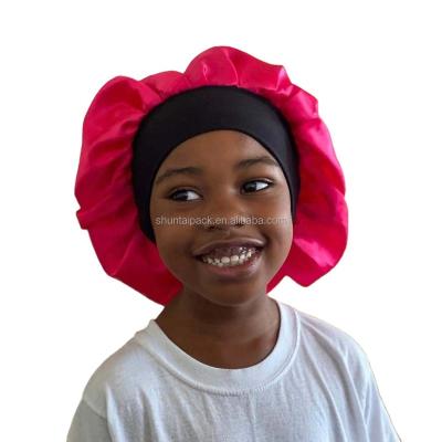 China New Design Eco-friendly Band Locs Hair Satin Hood Stretchy Kids Knitted Baby Turban Hat Silk Sleep Cap for sale