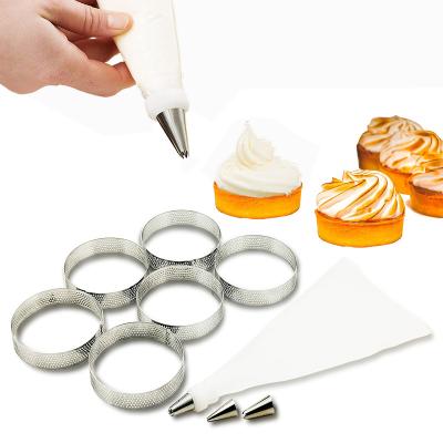 China Sustainable E-PIN Stainless Steel 11 Pcs Baking Tool Kit Perforated Tart Rings Cake Ring And Pissing Bag And Tips Set Pperforated Tart Ring for sale