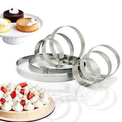 China Viable E-PIN Dessert Bakery Tools Heat Resistant Perforated Ring French Tart Ring Mold Set, 8Pcs Round Cake Mousse Cake Mold for sale