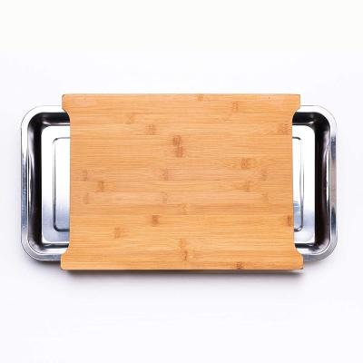 China Sustainable Kitchen Cooking Bamboo Cutting Board Set Of 2 Drawers Trays Containers Trays for sale