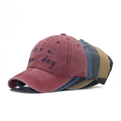 China 2023 Daily Hat 6-Panel Young Man Decoration Hats It's A New Day Logo Vintage Washed Baseball Cap for sale