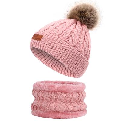 China Short Acrylic Fleece Keep Kids Warm Pom Pom Winter Hat Scarf Set Beanie Hats Loop Set Hats for sale