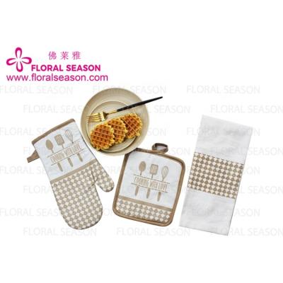 China 3pcs Printed Set High Quality Eco Friendly Oven Mitts For Indoor And Outdoor Cotton Kitchen Gloves for sale