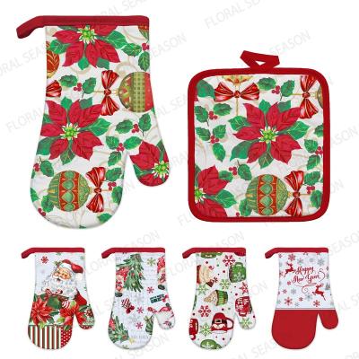 China Custom Printed Soft Oven Mitts Party Gift with Thicker Quilted Lining for Cooking Baking and Broiling for sale