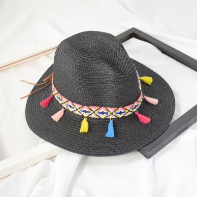 China Lightweight High Quality Women Hat For Sale Paper Straw Hats With Fringe Women Beach Straw Hat Fashion Sun Tassel Colorful Panama Straw for sale