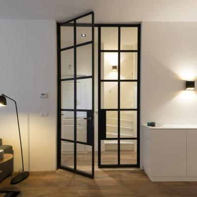 China Modern Hotel Different Colors Tempered Glass Double Black Aluminum Interior French Swing Door for sale