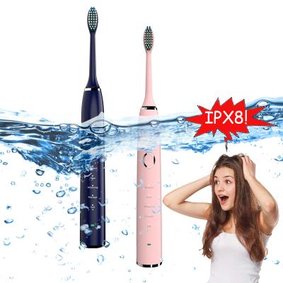 China Food Grade Dupont Nylon Stiffens Speed ​​5 100 Days Battery Life IPX8 Carry Black Electric Toothbrush Waterproof Quiet Electric Easy for sale