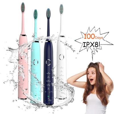 China Food Grade Dupont Nylon Stiffens 5 Speeds 100 Days Battery Life Waterproof IPX8 Waterproof Silicone Sonic Electric Toothbrush for sale