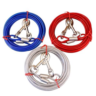 China Durable High Carbon PVC Coated Steel Wire Dog Tie Cable Leash And Stake For Dog for sale