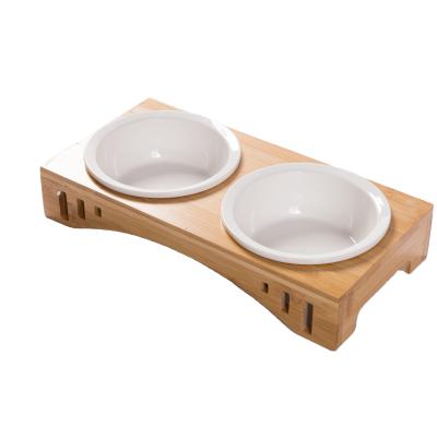 China Viable pet bowl pet feeder wood and porcelain feeder for dog&cat for sale