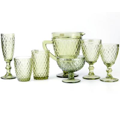 China New Classic/Postmodern Best Selling Products Decorative USA Amazon Set 3 Pcs Green Glassware Sets Color Cactus Stem Tableware for sale