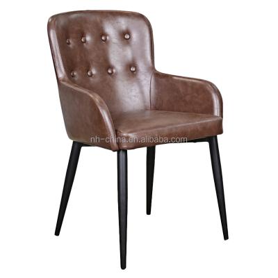 China AFFORDABLE Antique Brown Leather Dining Chair With Armrest for sale