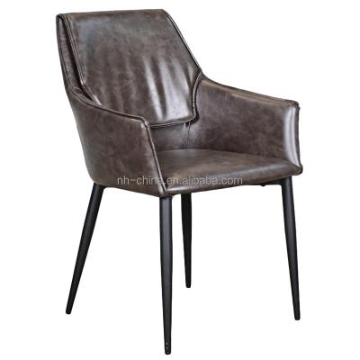 China New Arrival AFFORDABLE Rustic Comfortable Leather Armrest Dining Chair With Metal Leg for sale