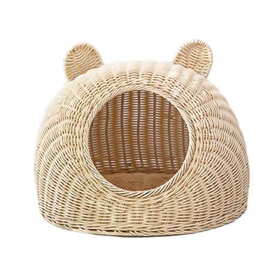 China Handmade Woven Dog Cave House Rattan Pet Bed Nest Indoor Cute Cat Bed Cave for sale