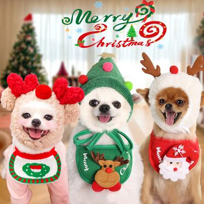 China Christmas Dog Hat Cute Pet Accessories Tree Hat Slip Towel Bib For Teddy Fadou for sale