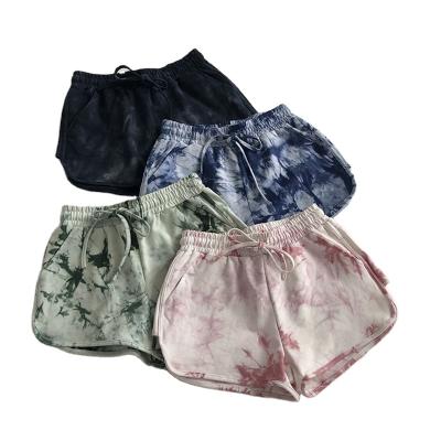 China Breathable Wash Tie Dye Print Slim Wide Leg High Waist Casual Shorts Running Hot Pants Beach Pants for sale