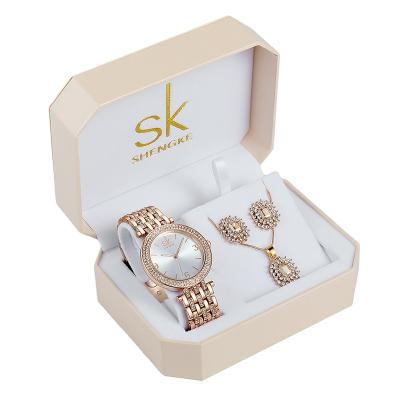 China Shengke 0011 Water Resistant Quartz Watch Rose Gold Women Jewelry Set SK Watches Earrings Necklace Women's Day Gift for sale