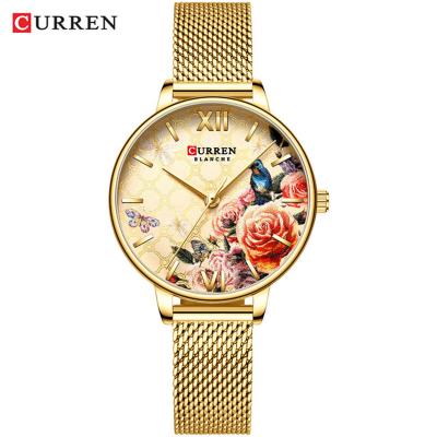 China CURREN Water Resistant Beautiful Flower Design Watches Women Fashion Casual Leather Wristwatch Ladies Watch Clock Feminine Women's Quartz Watch for sale