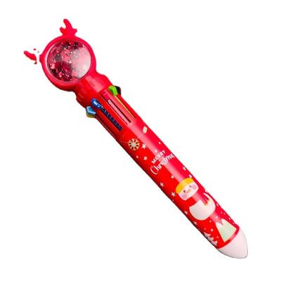 China Office & School Pen Christmas 10-color student press-style color pen ten-in-one Santa Claus press ball-point pen 0.5mm for sale