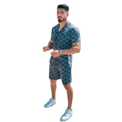 China New fashionable men's summer beach custom made anti-shrink loosely printed short sleeve shirt men's two-piece set of the suit for sale