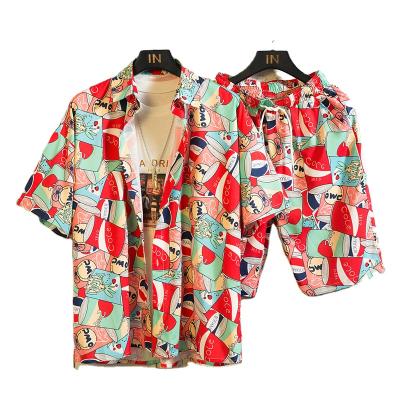 China Anti-Shrink Custom Design Print Set Hawaiian Mens Beach Shorts Mens Beach Shirt Set Two Piece for sale