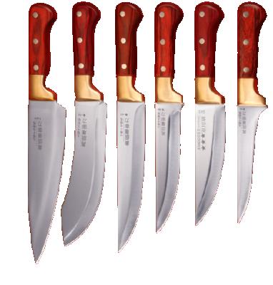 China 2021 new stocked design 6pcs kitchen knife set with stainless steel blades and color kitchen accessories wooden knife set for sale