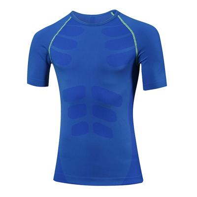 China Men's Elastic Knitted T-Shirt Training Clothes Breathable Compression Tight Quickly Drying Fitness Clothes Top for sale