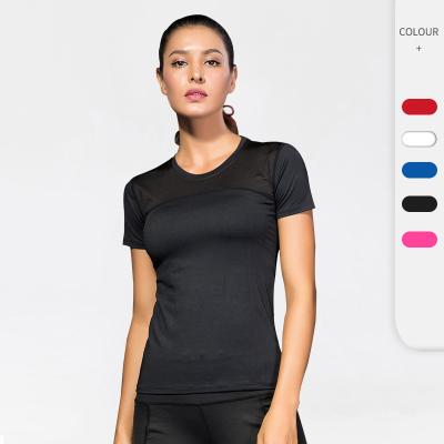 China Customized women's stitching elastic short sleeve yoga t-shirt pro sports fitness breathable running tight mesh for sale