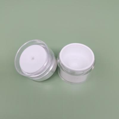 China Pearl White And Gold Acrylic Cosmetic Airless Bottles 15g 30g 50g JarsPearl White Acrylic Airless Jar Round Cosmetic C for sale