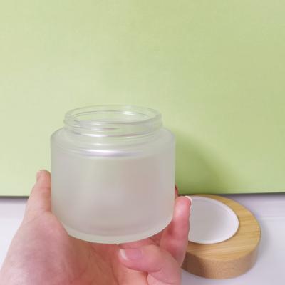 China 200g 200ml Face Cream Gel Face Cream Glass Cosmetic Bamboo Jar With Lid Bamboo Eco-Friendly Cosmetic Glass Jar Glass Jar for sale