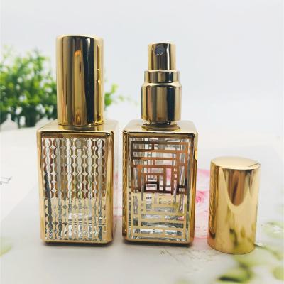 China 10ml Round Color Spray Glass Perfume Bottle Cosmetic Perfume Portable Refillable Golden Atomizer for sale