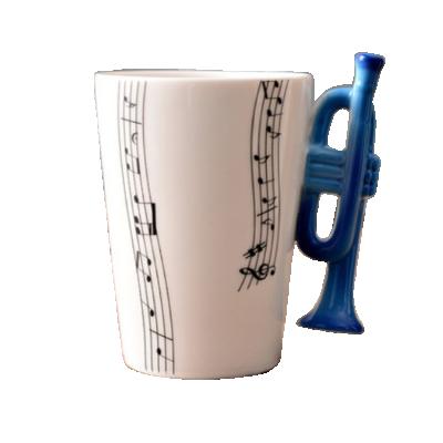 China Viable Blue Musical Design With Trombone Unique Handle Ceramic Coffee Mug for sale