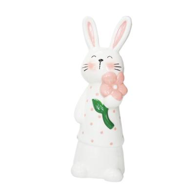 China Ceramic Bunny Rabbit Sculpture Easter Occasional Home Decoration for sale