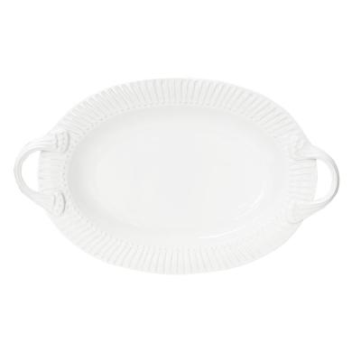 China Ceramic White Ceramic Tray For Dessert Table Serving Oval Dish With Handle for sale