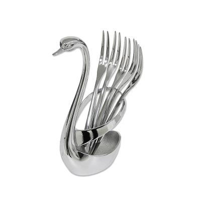 China Metal Swan Rack Fruit Fork Holder Cutlery Flatware Set for sale