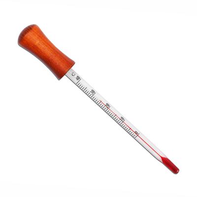 China Sustainable Glass Wine Alcohol Thermometer With Wooden Handle for sale