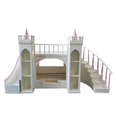 China 0125TB005 European Girl Bedroom Furniture Modern European Style Princess Castle Kids Bed With Slide Storage Cabinet Double Bed for sale