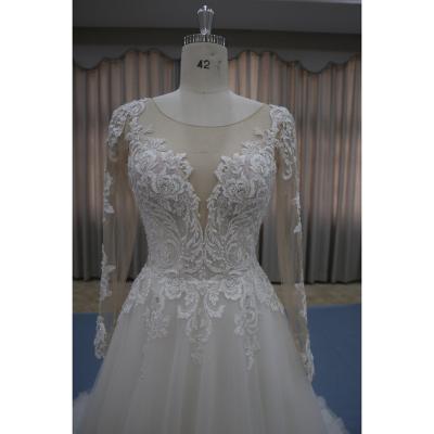 China Breathable Terylene Dress Lace Up Long Sleeve Wedding Dresses 2019 New Women Summer Winter Bride Classic White Simple OEM Spring Train Silhouette for sale