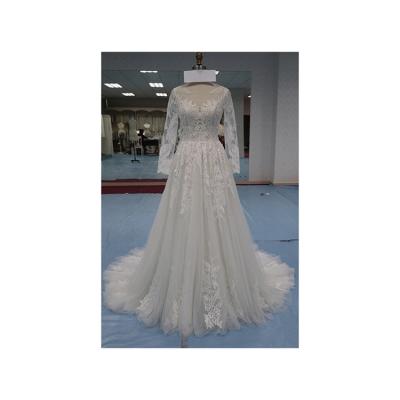 China Factory direct sales breathable hit design wedding dress bride dress v neck long sleeve long waist slim clog dress for sale