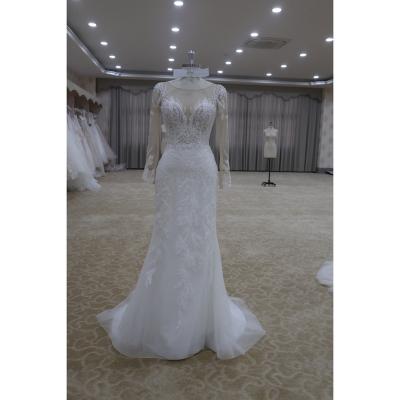 China 2022 Wholesale Custom Made Breathable Tulle Fabric Long Sleeves Wedding Dresses Bridal Dress For Women for sale