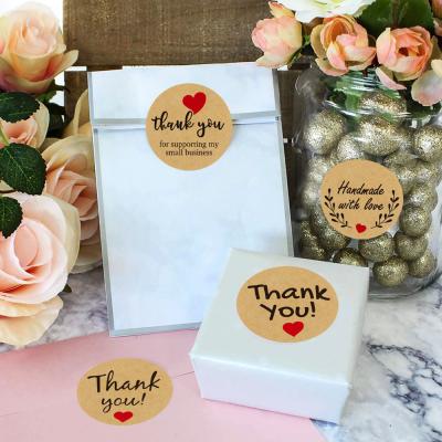 China Small Business Waterproof Brown Kraft Printing Paper Thank You Label Stickers Roll With Heart for sale